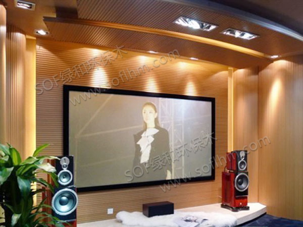 郑州市环保生态木吸音板案例图（环保生态木电视机背景墙、环保木吸音板、环保木隔音板、吸音墙板）